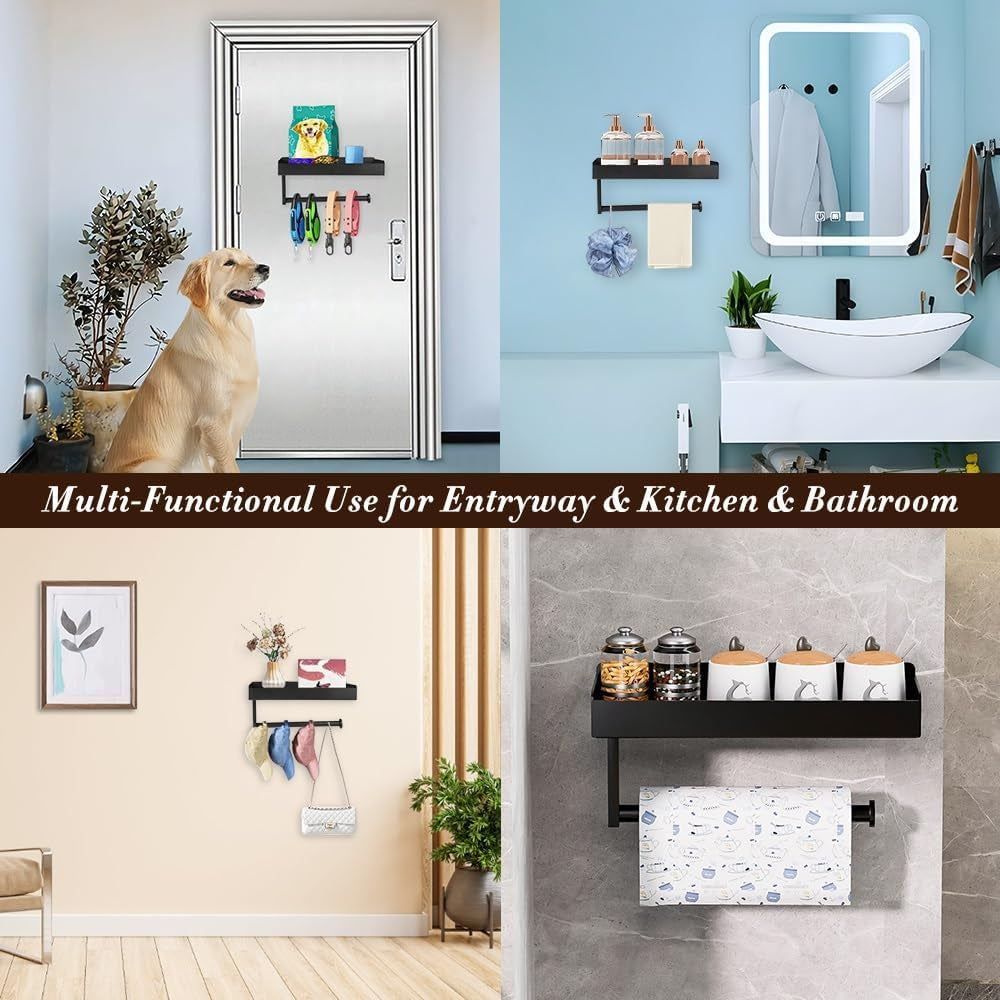 Magnetic Dog Leash Holder, Pet Stuff Organizer with Shelf Storage for Refrigerator, Metal Rack for Dog Collar Leash Toy Treats, Multifunctional Entryway Key Rack for Home Kitchen Bathroom