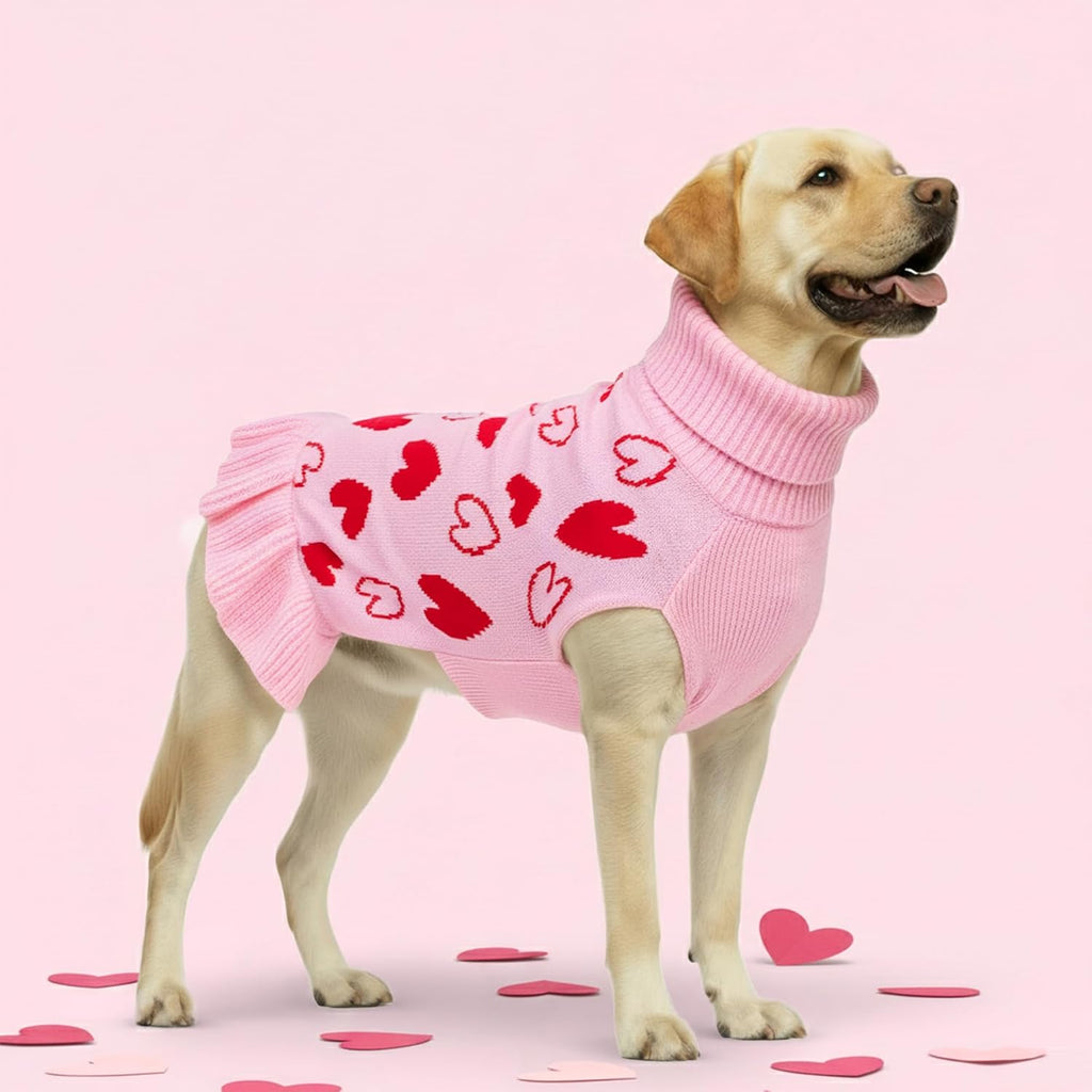 Valentines Dog Sweater Dress, Turtleneck Pullover Heart Outfit