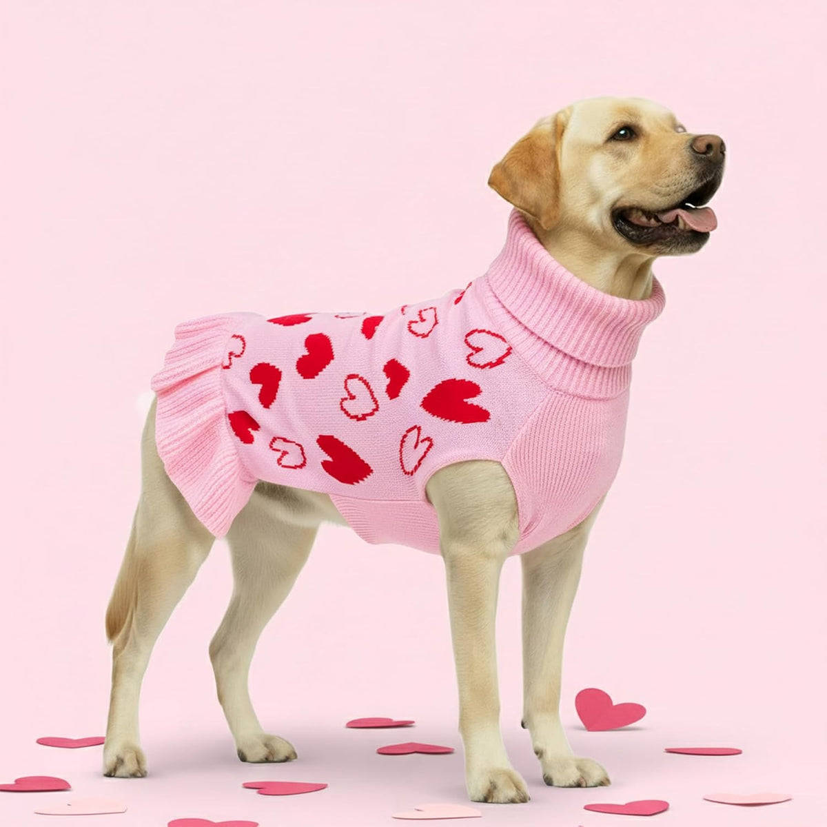 Valentines Dog Sweater Dress, Turtleneck Pullover Heart Outfit