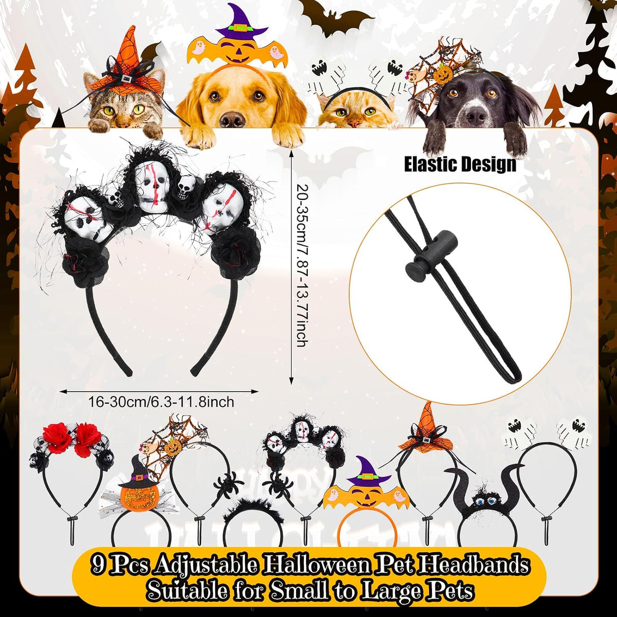 18 Pcs Halloween Dog Headbands and Bandanas. Pet Costume Accessories